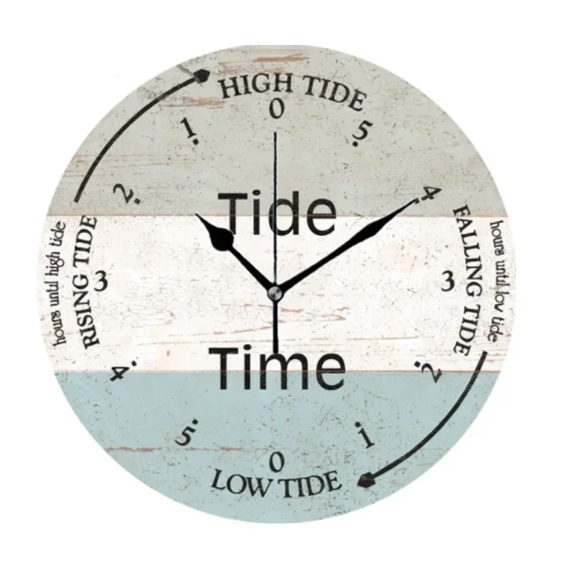 Rustic Beach Ocean Tide Time Decorative Wall Clocks Round Large Coastal Nautical Tide Wall Watch Bedroom Home Decor 12 14 inch