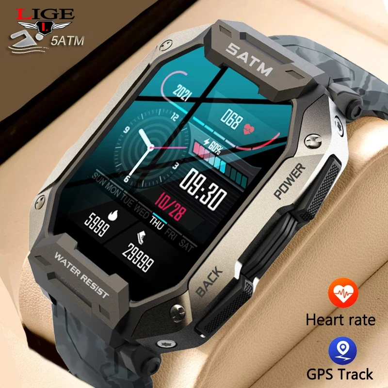 

LIGE New Diving Smart Watch Men Outdoor Sports Bracelet 5ATM Deep Swim Waterproof Health Monitor Bluetooth Music Smartwatch Men
