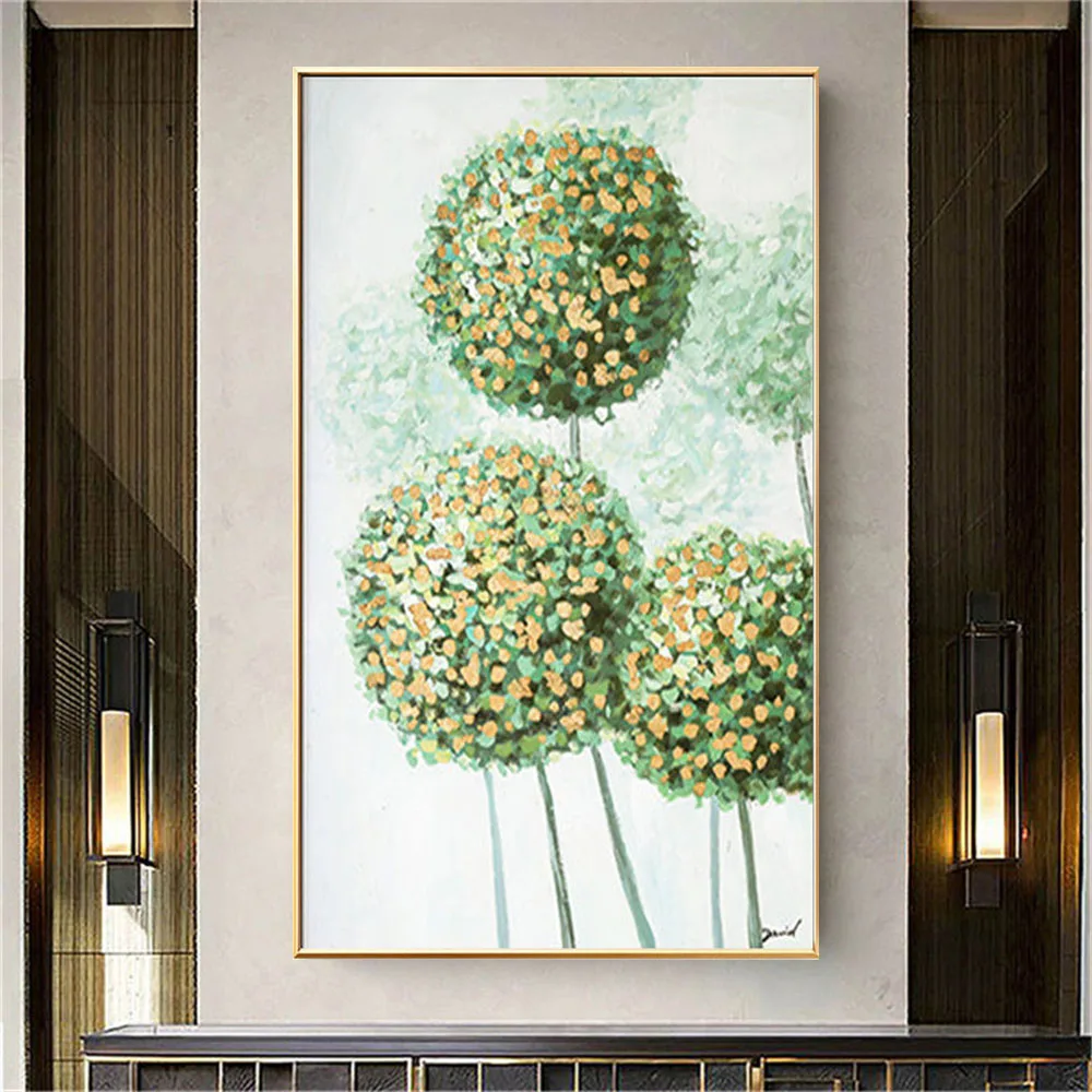 

100% Hand Painted Modern Oil Painting On Canvas Green Sage Picture Large Wall Art For Living Room Corridor Decor Golden Pictures
