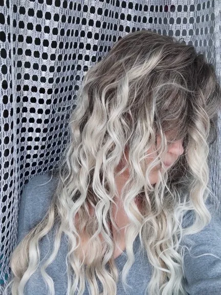 GNIMEGIL Synthetic Blonde Wigs for White Women Long Curly Wig Fluffy Body Wave Hairstyle Cosplay Wig Costume + Tattoo Sticker
