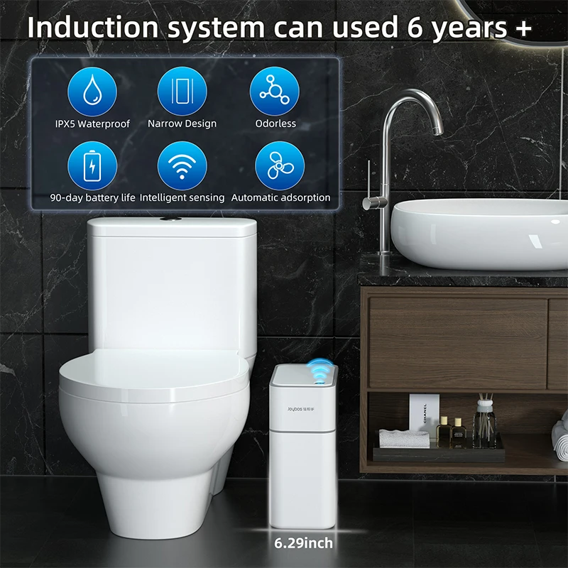14l Smart Bathroom Trash Can Automatic Bagging Electronic Trash Can White Touchless Narrow Smart Sensor Garbage Bin Smart Home,trash can