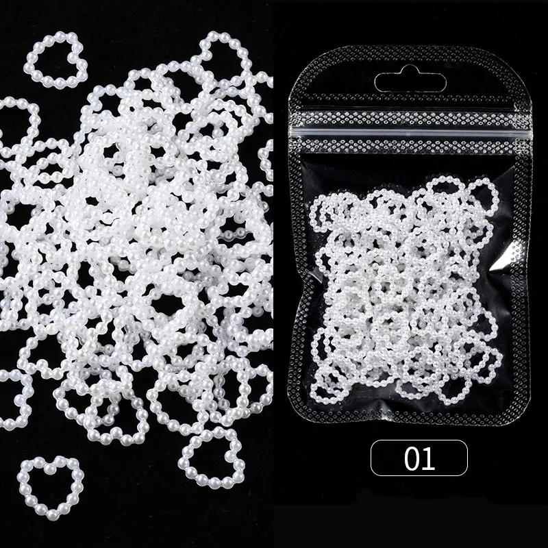 Elegant Pearl Heart Nail Art Charms Set - 50 Pieces 3D Decorative Beads and Rhinestones