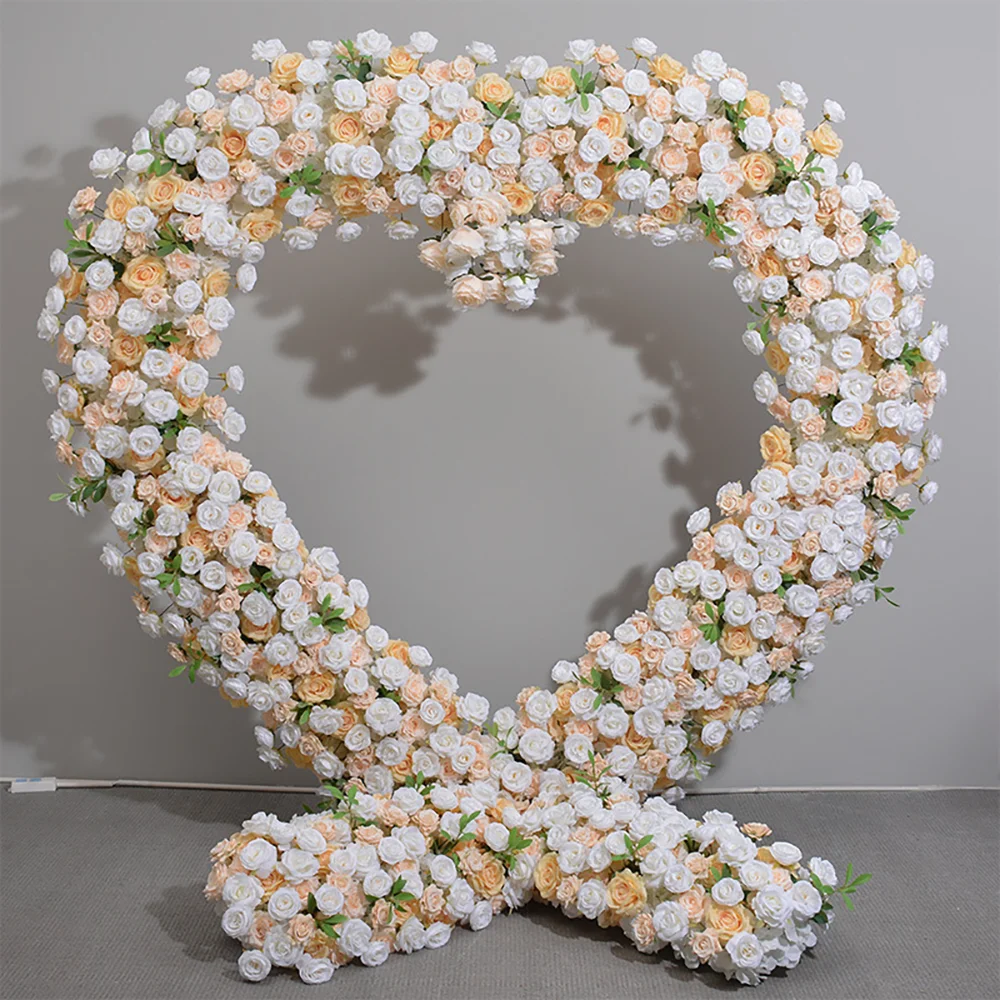 

Latest Design Artificial Colorful Flower Arch Rose Heart Shaped Stand Wedding Heart Arch Backdrop