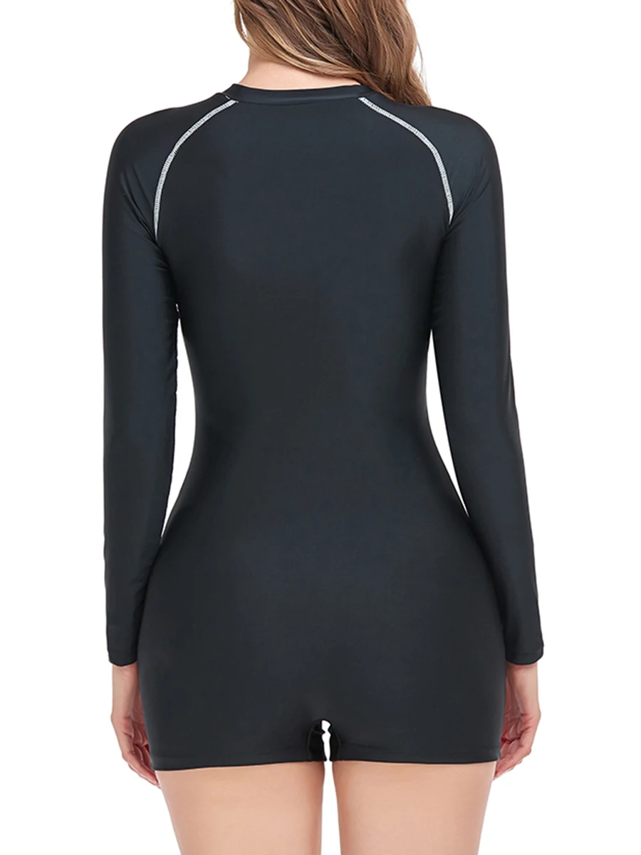 Surfing Swimsuit Women Long Sleeves Slim Swimwear Female Zipper One Piece Rash Guard Diving Clothes Bathing Swimming Suit