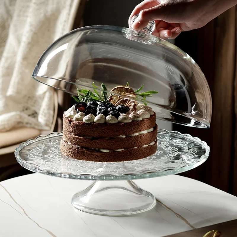 Tall Feet Cake Stand with Glass Cover-Ideal for Cake, Bread & Dessert-Decorative Display Stand for Fruit & Snack Tray