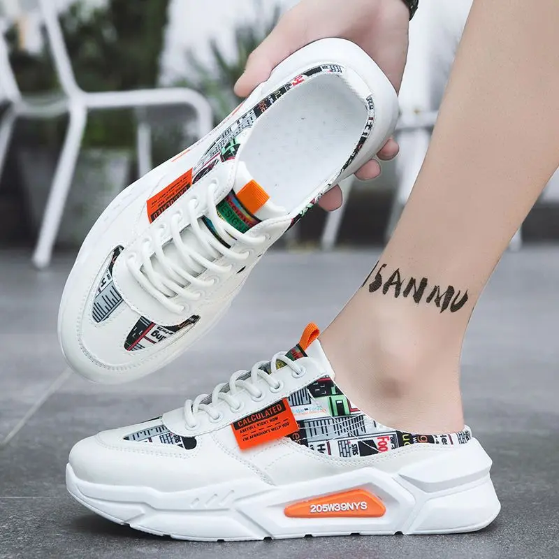 

Men's Shoes Heelless Men's Slippers Summer Men's Breathable High Head Semi-slippers Sandals Man Summer Slippers