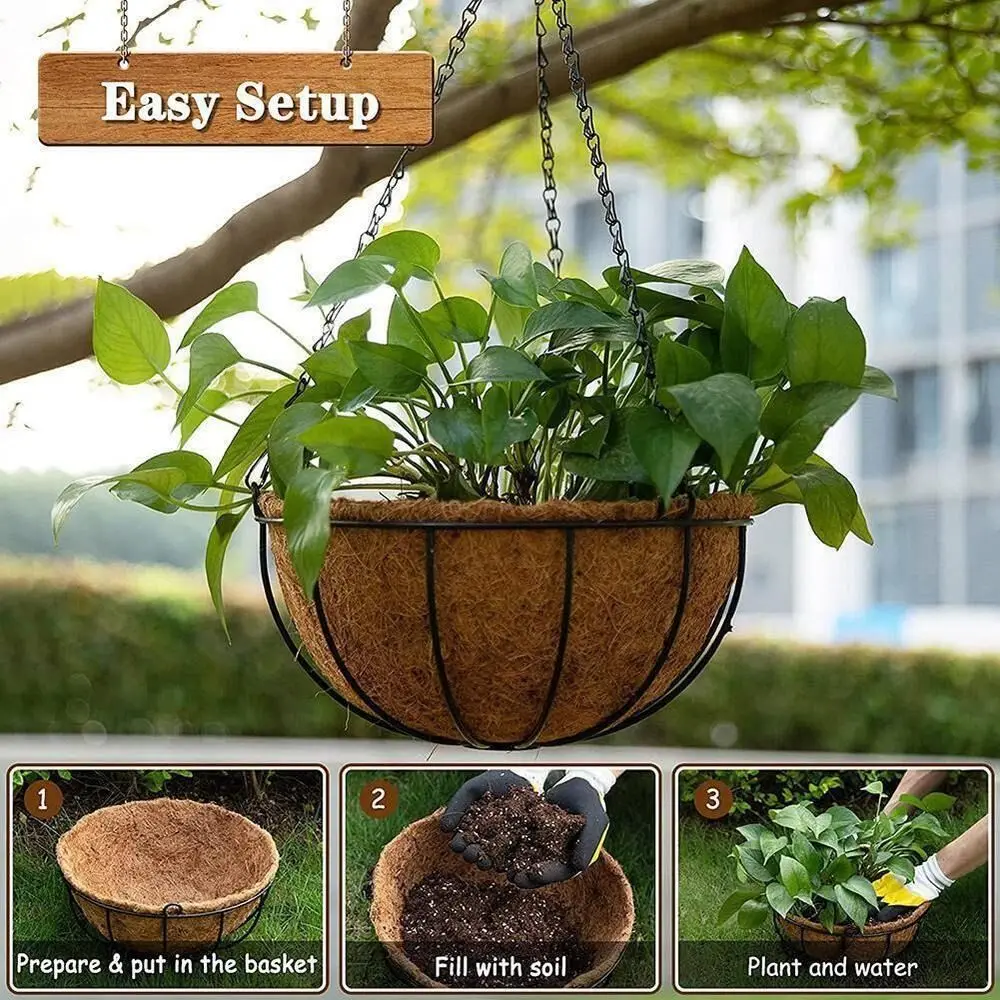 Description Picture 4 of item8-18 Inch Hanging Basket Liner Round Coconut Liners for Planters 100% Natural Coco Basket Replacement Outdoor Garden Accessories