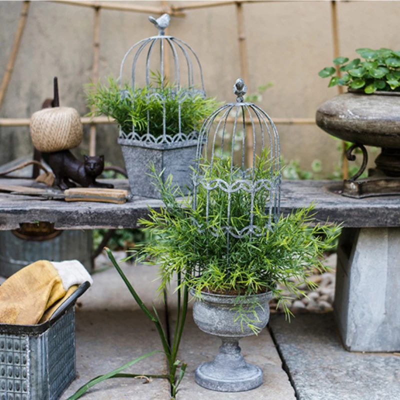 Bird Cage Flower Pot Stand Iron Climbing Vine Support Courtyard Garden Decor Vintage Plant Display Rack Unique Garden Accent
