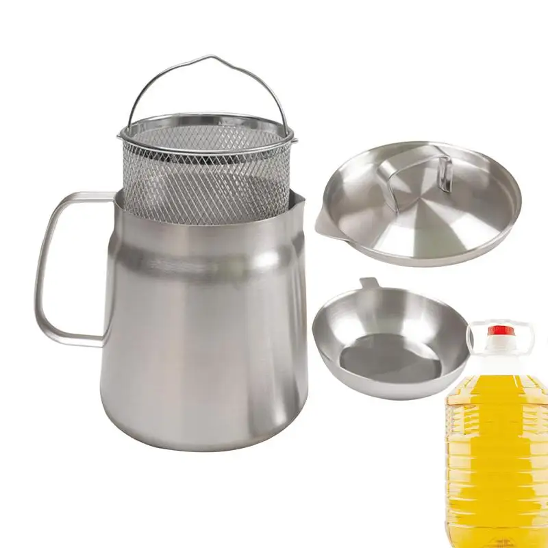 

Oil Container With Strainer Household Large Capacity Oil Container Ergonomic Grease Container For Deep-Frying Pan-Frying Cooking