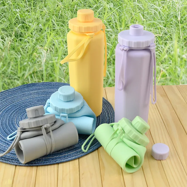 600ML Collapsible Water Bottle Silicone Foldable Water Cup Outdoor Sports Leakproof Reusable Kettle for Travel Camping Yoga 5