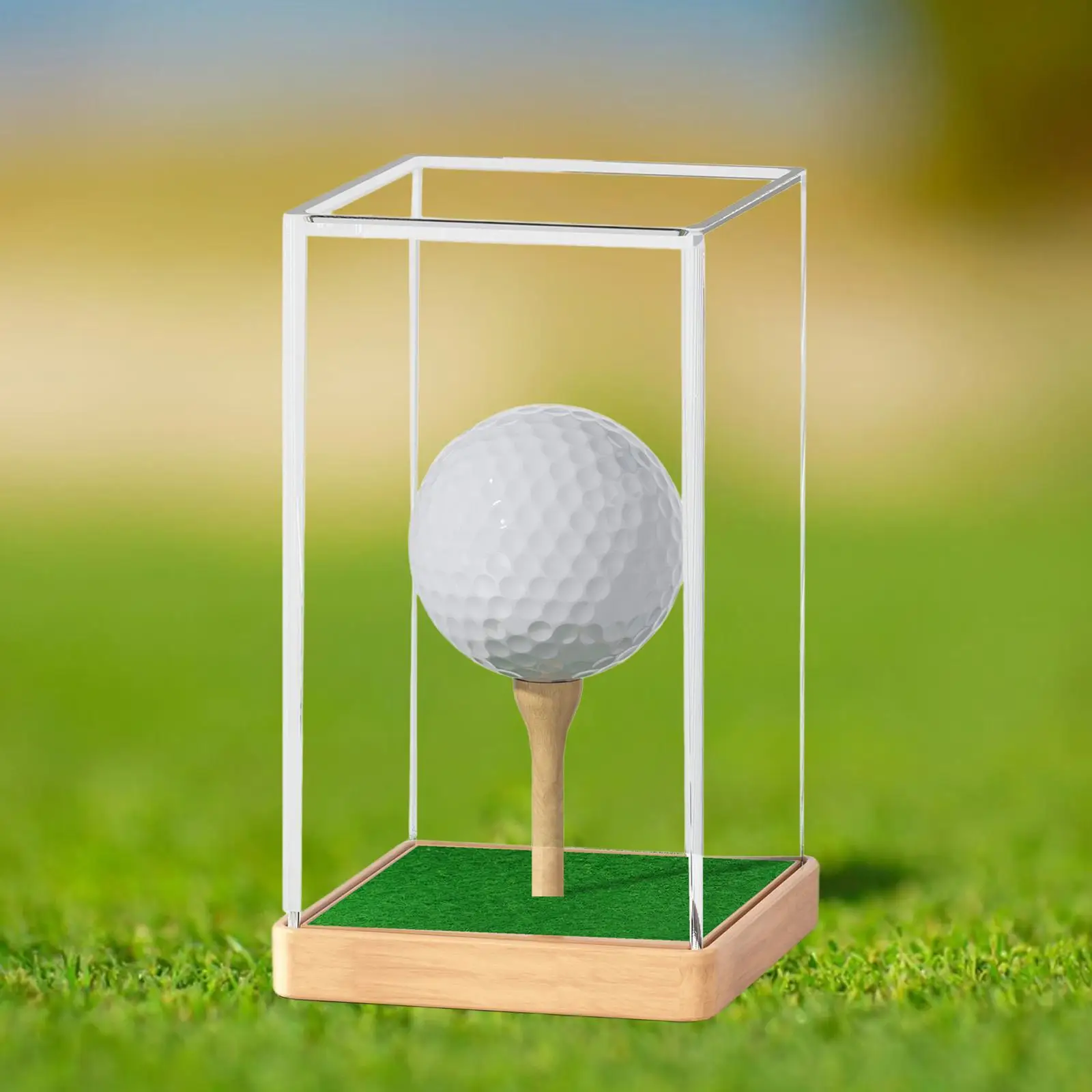 Golf Ball Display Box with Wooden Base Dustproof Transparent Showcase for Baseball Small Toys Collections Single Ball Jewelry