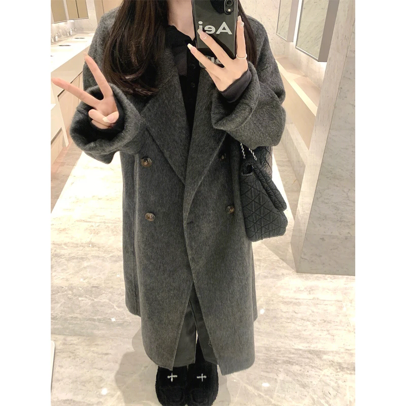 Lautaro Spring Autumn Extra Long Flowy Oversized Casual Trench Coat for Women Belt Double Breasted Loose Korean Fashion 2022