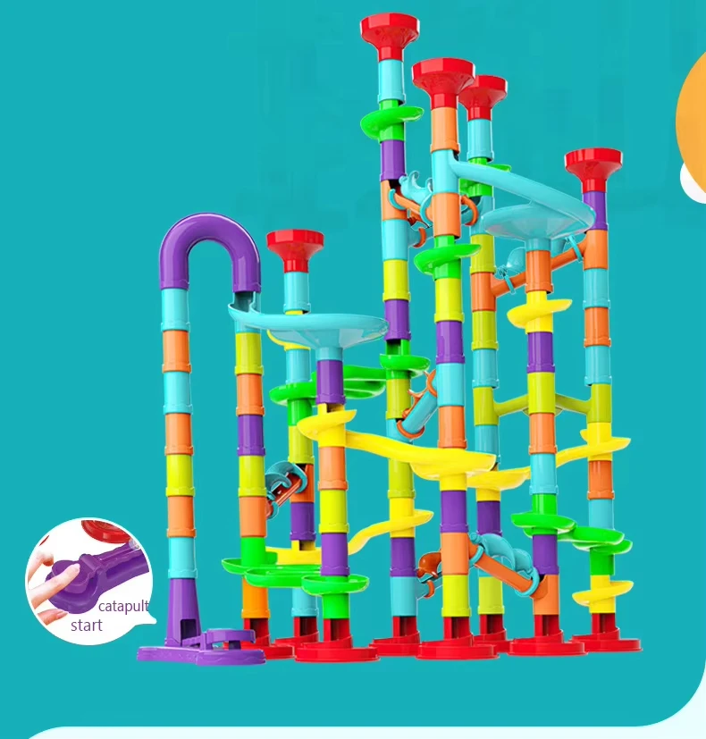 KBDFA Marbles Run Catapult Track Building Blocks Slide Beads Educational Toys Children Gift Race Balls Toy Marble Track Race Set