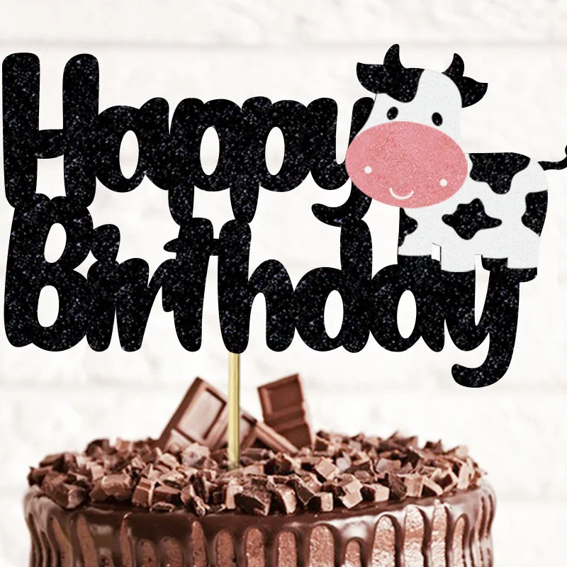 

Черный Топпер для торта, ферма, животные, корова, с днем рождения, свадьба, детский душ, капкейк, Топпер, украшение для детей, детские аксессуары для выпечки своими руками