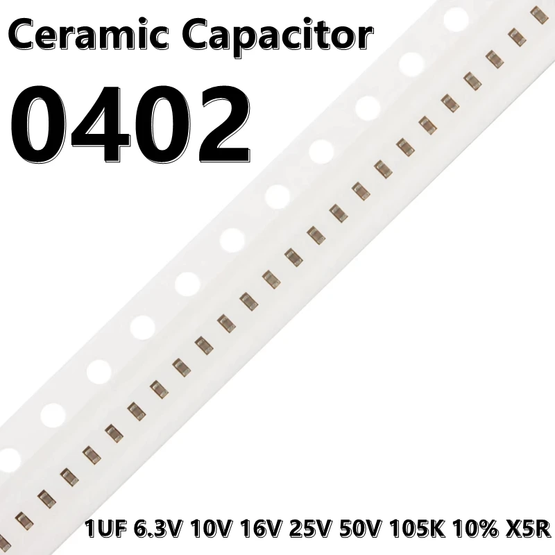 SMD 세라믹 커패시터, 0402 1UF 6.3V 10V 16V 25V 50V 105K 10% X5R 1005, 100 개 