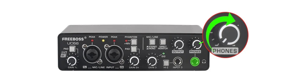 FREEBOSS Gitarren-Audio-Interface, 24 Bit, 48 kHz, 2 Mikrofoneingänge, externe Soundkarte mit DIR-Stereo-Mono für Computeraufnahmen, UC66 – Detail 18