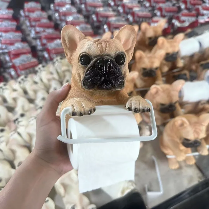 Novelty Dog Tissue Holder - Resin Sculpture with Functional  Paper  Roll  Dispenser ,  Cute  Animal  Theme  Bathroom