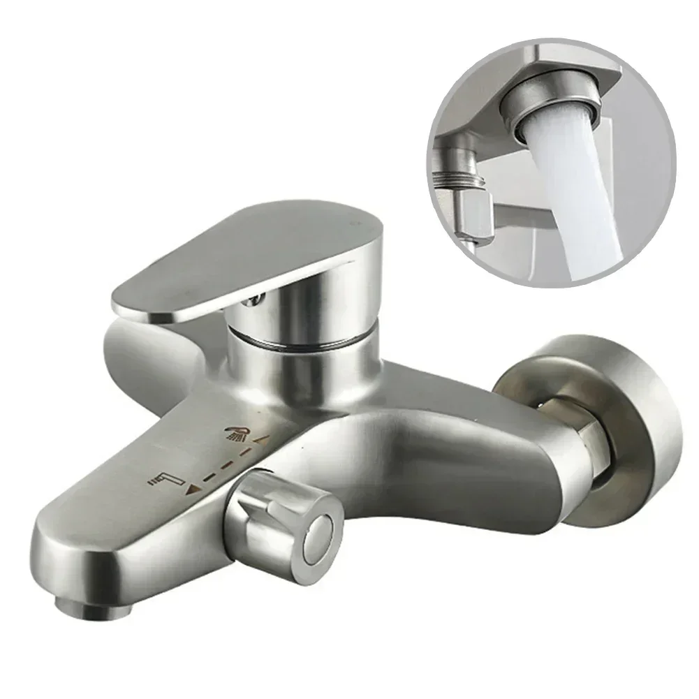 Bathroom Shower Faucet Wall Mounted Stainless Steel Mixer Tap Hot And Cold Water Mixer Triple Shower Tap Bathroom Bathtub Faucet 5