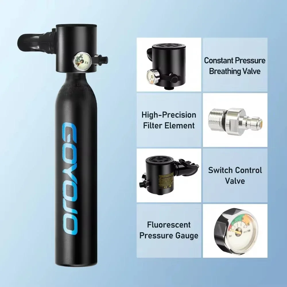 Mini Scuba Tank Diving Equipment Underwater Diving Cylinder Inflator 0.5L Outdoor Oxygen Tank 5-10 Minutes Spearfishing