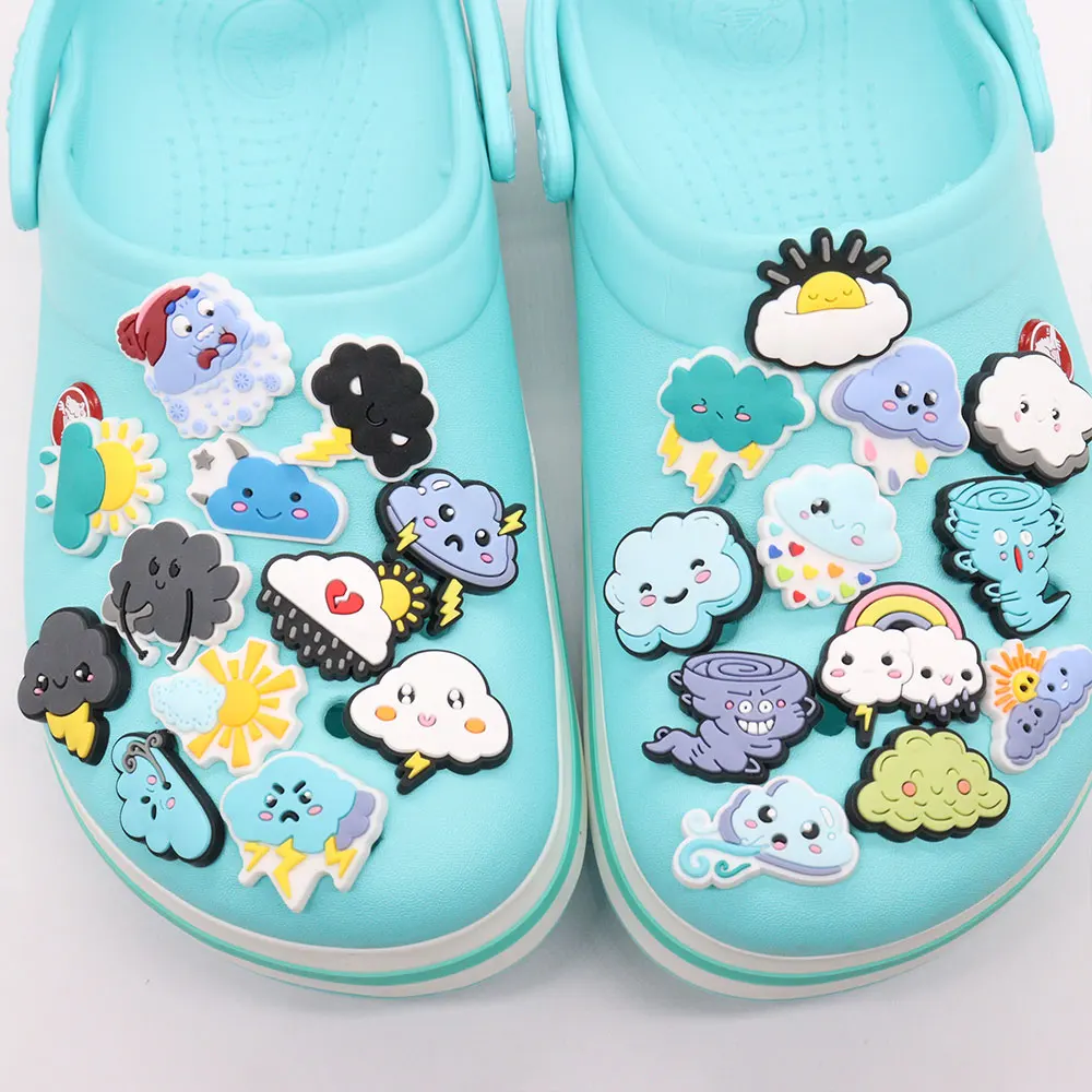 

Оптовая продажа, 50 шт., подвески для обуви из ПВХ, радужные черные облака, солнцезащитные аксессуары, детские украшения для обуви, розничные подарки