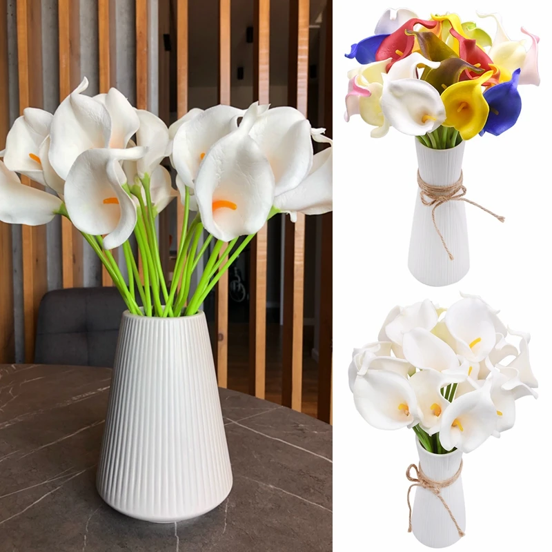 10PCS DIY Art Artificial PU Calla Lily Flower Real Touch Bouquet Home Decor 