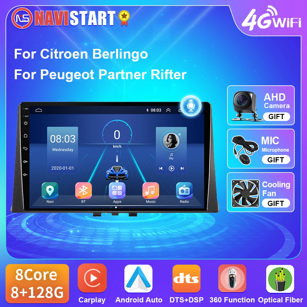 Navistart Dsp Autoradio Android Per Citroen Berlingo Per Peugeot Partner Rifter 2018-2020 Lettore Video Multimediale Carplay Stereo