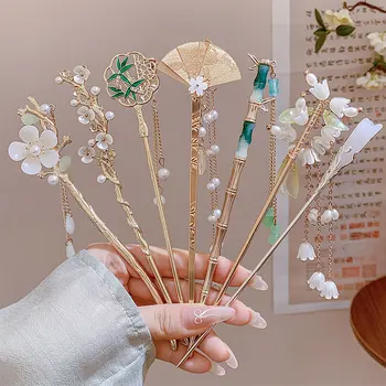 2/3/4pcs Ancient Chinese Style alloy Elegant flowers Tassel Hair Stick for Women Fashion Girls Classical Hairpin Hair Accessory 1