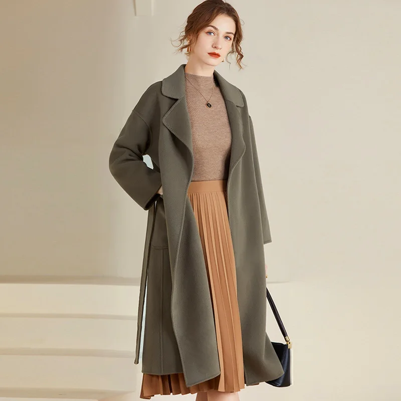 Fall/Winter New 100% Wool Double Coat Women's Loose Joker Medium and Long Wool Coat with Slim Temperament