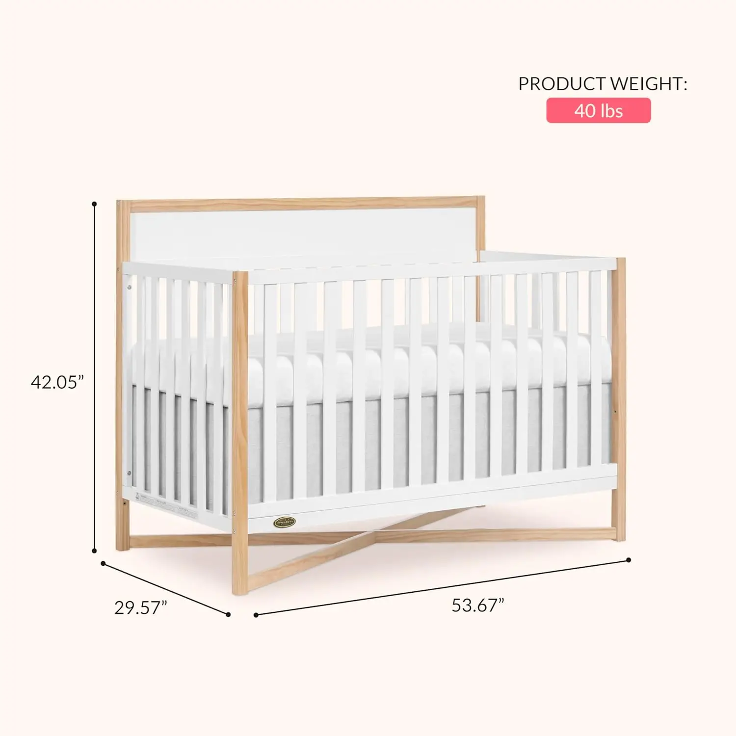 Owen 5-in-1 Convertible Full-Size Baby Crib in Vintage White Oak, GreenGuard Gold & JPMA, Converts to Toddler, Day, & Full-Size