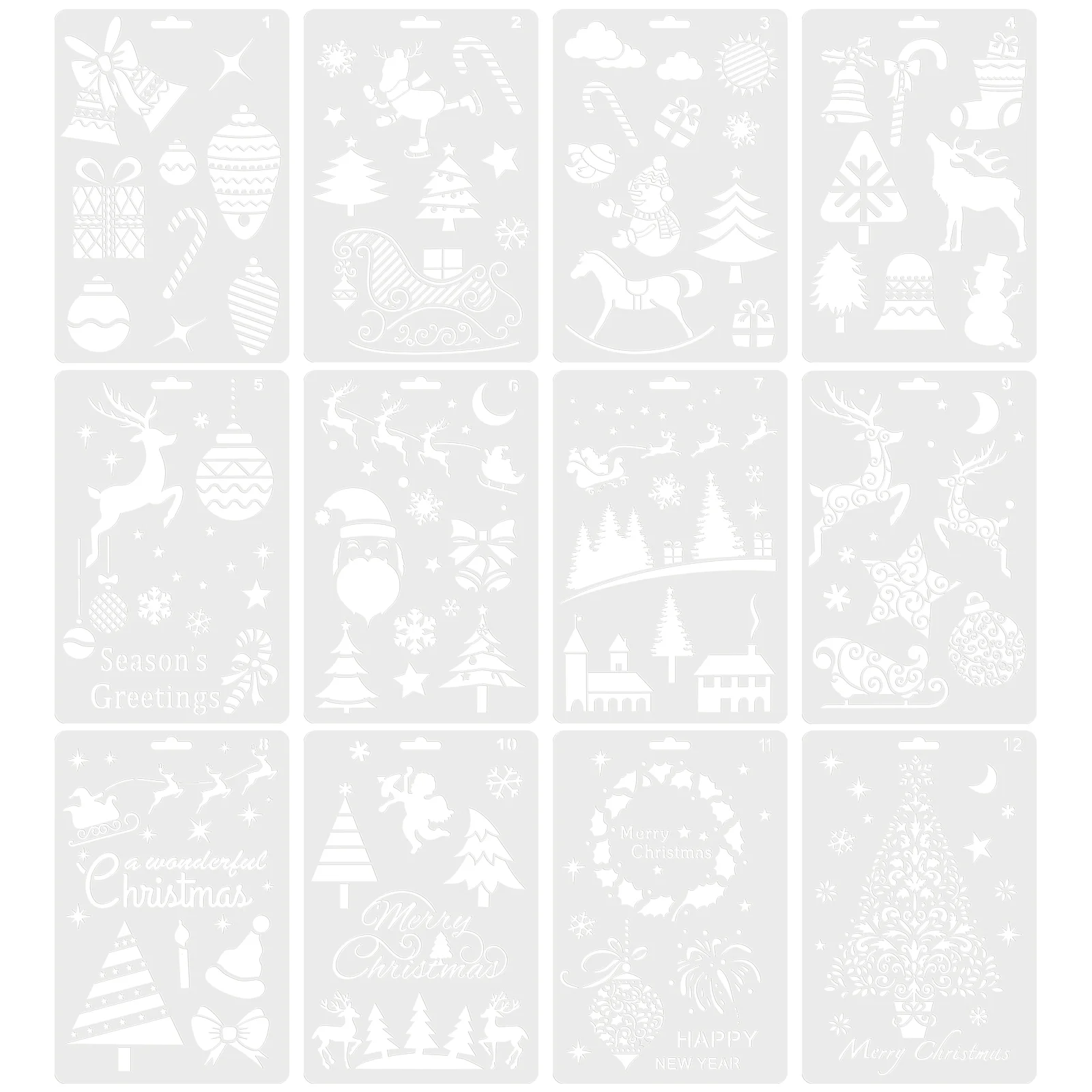 цена 12 Pcs Scrapbook Drawing Templates Stencils Wood 12pcs for Painting White Christmas Child