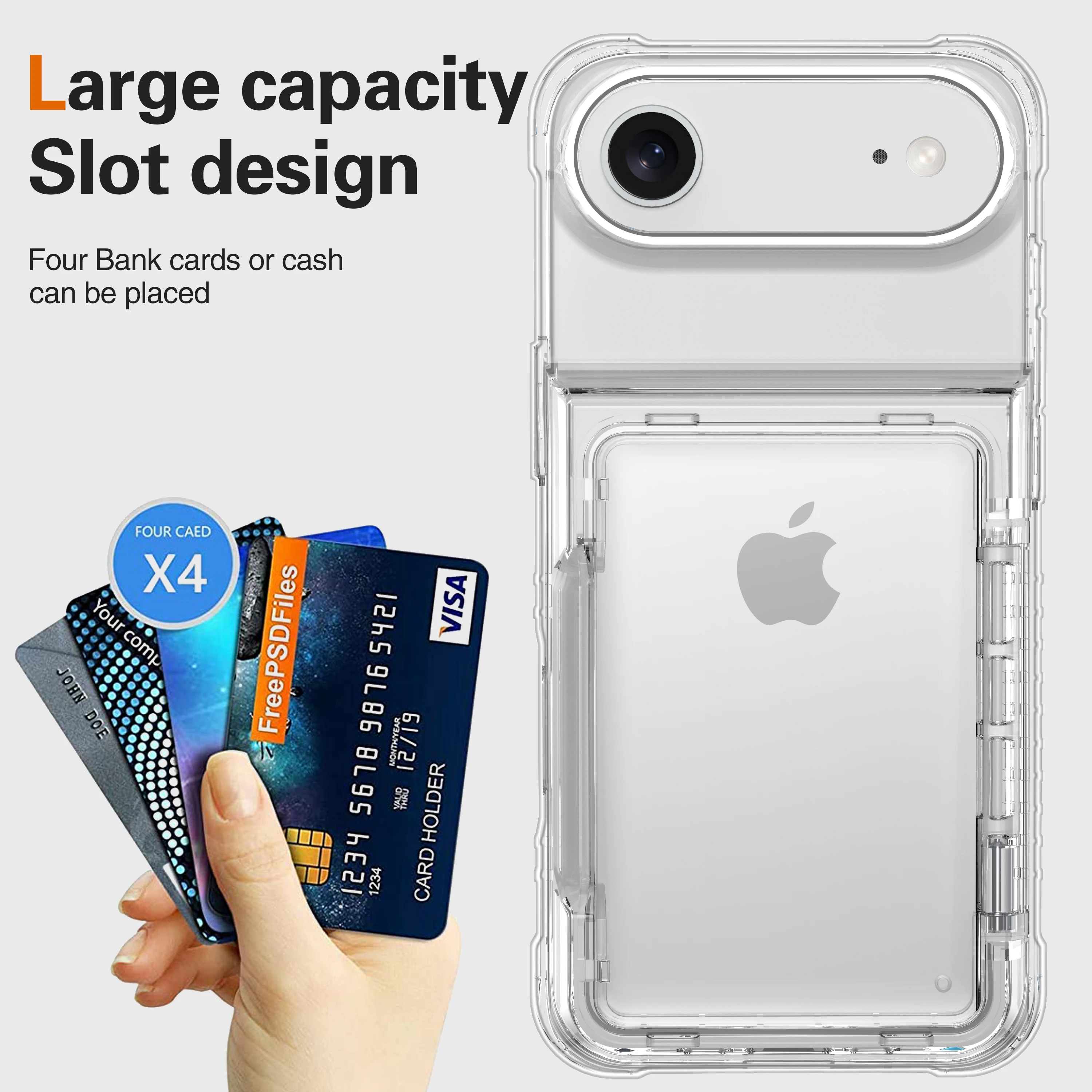Transparent Phone Case with 4 Card Slots and Enhanced Protection