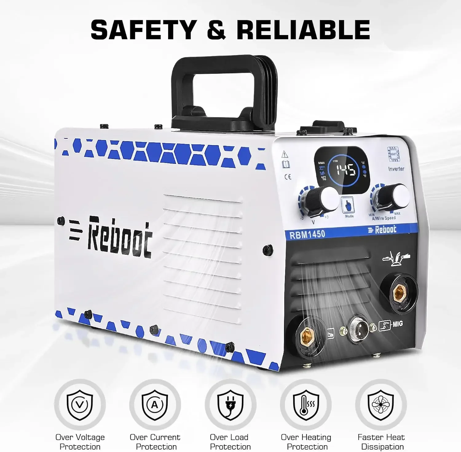 145Amp MIG Welder,110V Flux Core Welder Flux MIG/Lift TIG/Stick 3 in 1 Large LED Digital Display Welding Machine 3