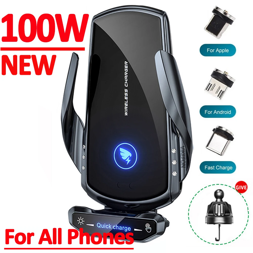  - Auto Car Wireless Charger 100W Fast Charging Magnetic Car Mount Phone Holder For iPhone14 Samsung Xiaomi Infrared Induction