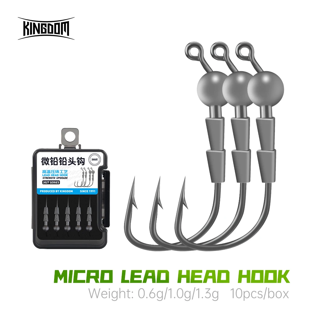 Kingdom 10pcs Jig Head Hook Hover 0.6g 1g 1.3g Strolling Hooks High Carbon Steel Bass Trout Fishing Tackle Accessories Hook