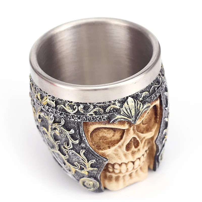 Drinking Glasses Horrible Resin Stainless Steel Skull Cup 200ml Shot Glass Gothic Beer Mug Vodka Cup Whiskey Glasses Bar Drinkware Halloween Gift