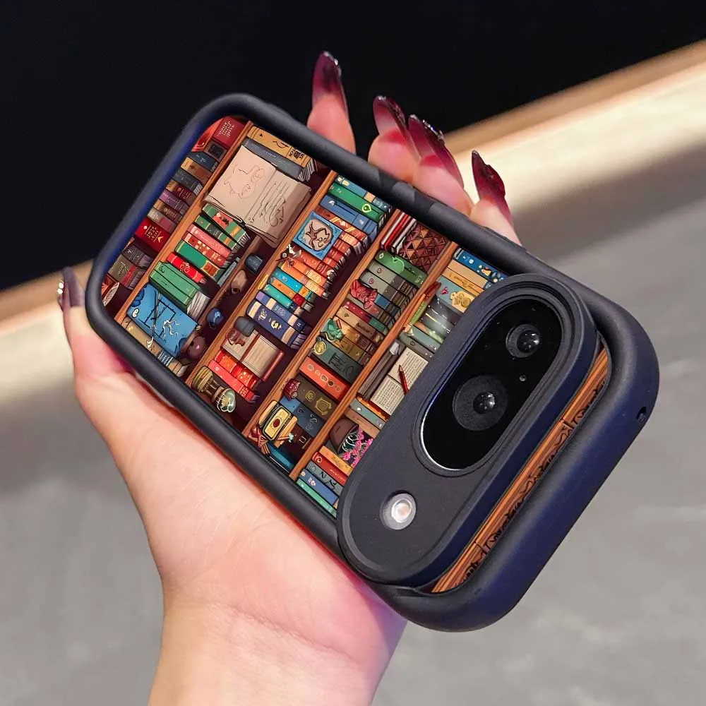 Creative Bookshelf Pattern Cover with Ladder Design and Lanyard for Phones - Soft and Stylish  Phone Case