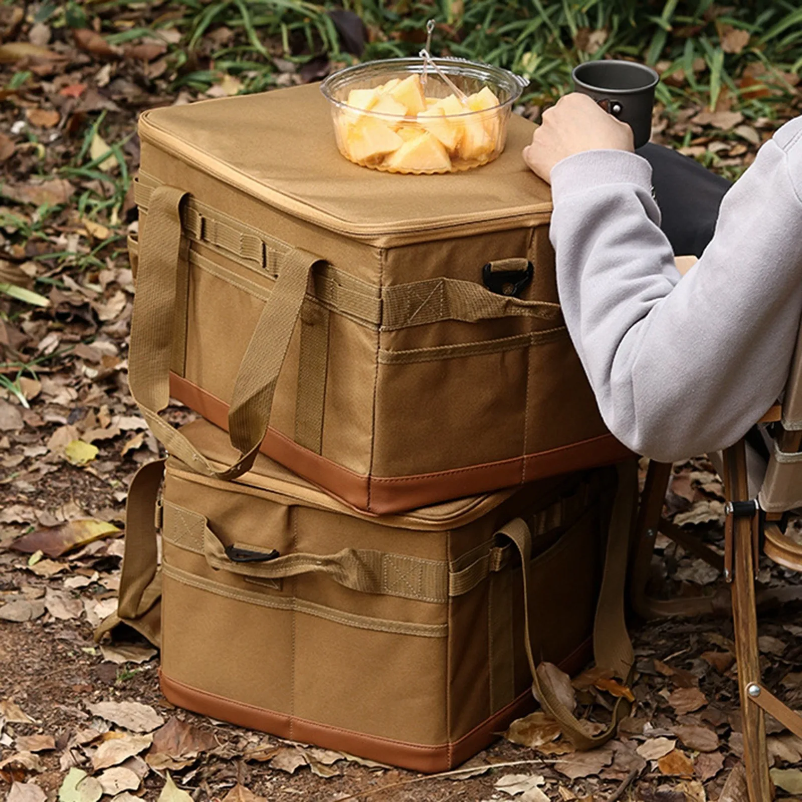 600D Camping Bag Large Capacity 30L 45L Black and Khaki Color Camping Storage Bag Portable Picnic BagOutdoor Accessories