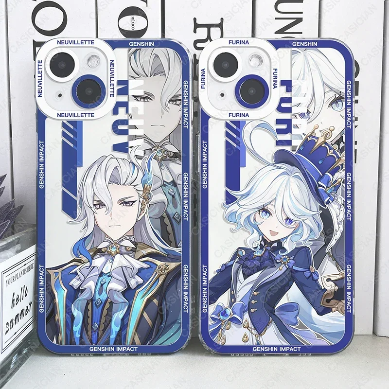 Genshin Impact Furina Charlotte Neuvillette Lyney Wriothesley Custodia Navia Per Iphone 15 Pro Max 14 Plus 13 Mini 12 11 Soft Cover