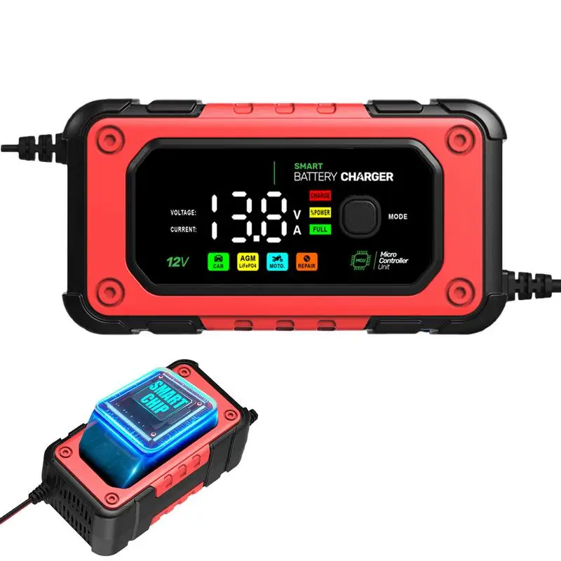 

Car Battery Charger Motorcycle LCD Display Fully Automatic Battery Charger With Temperature Compensation Automobile Accessories
