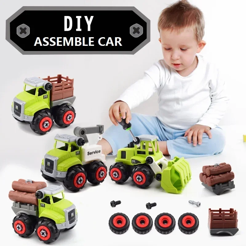 Plastic Disassembly Toys Car Inertia Assembly Fire Truck Cars Vehicles Toy DIY Harvest Transport Cars Vehicle Toys fire truck model children s electric drill disassembly screw engineering car diy assembly lighting sound effects inertia toys