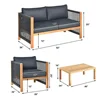 Outdoor Acacia Wood Furniture Set Loveseat Sofa 2 Single Chairs Coffee Table 4 Piece Conversation Set Grey with Cushions 5