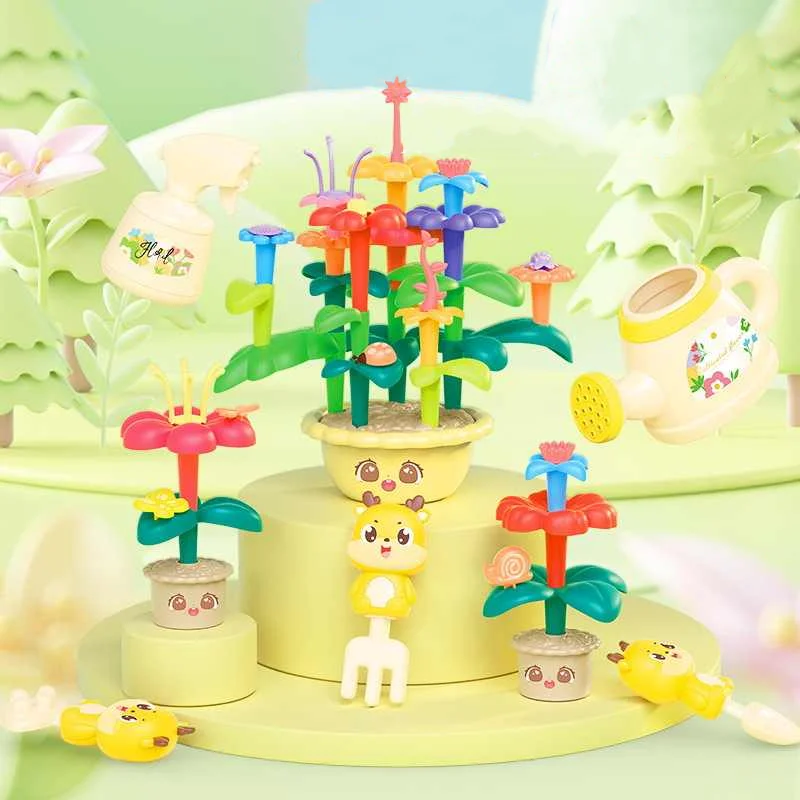 Block Garden Plant Ornaments Potted Flowers Diy Building Blocks Puzzle Child Creativity Toys Potted plant Small Particle Flower
