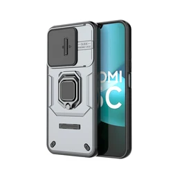 Shockproof Magnetic Ring Holder Case with Push Window for Poco C85 173.16mm (Gray)