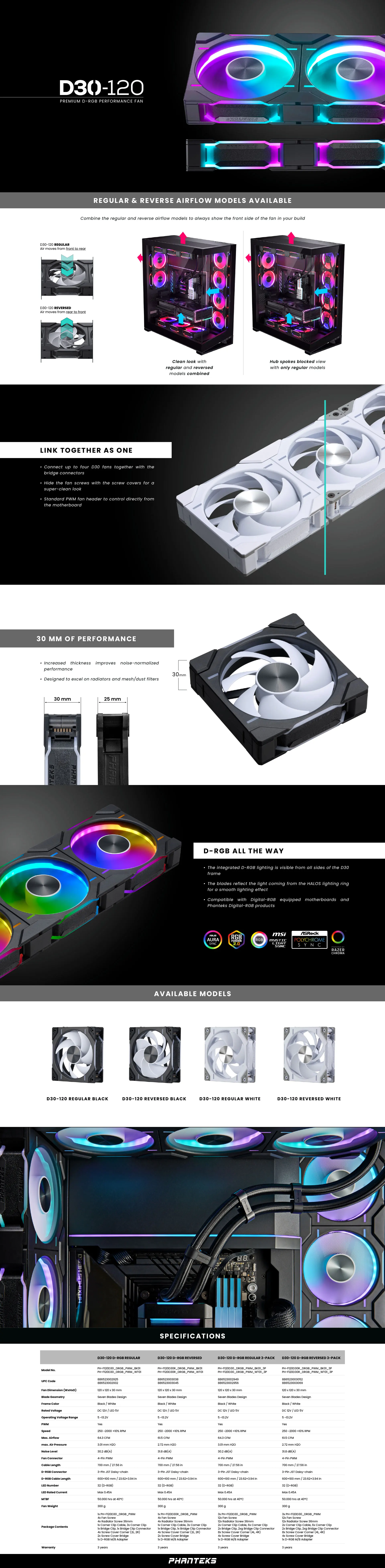 D30-120 12cm ARGB splicing-free chassis cooling fan 30mm thick 7 blades high win
