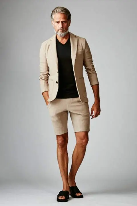 

2022 Latest Design Causal Ivory Summer Suit For Men Notch Lapel 2 Pieces Wedding Groomsman Blazer Set With Short Suit Pants