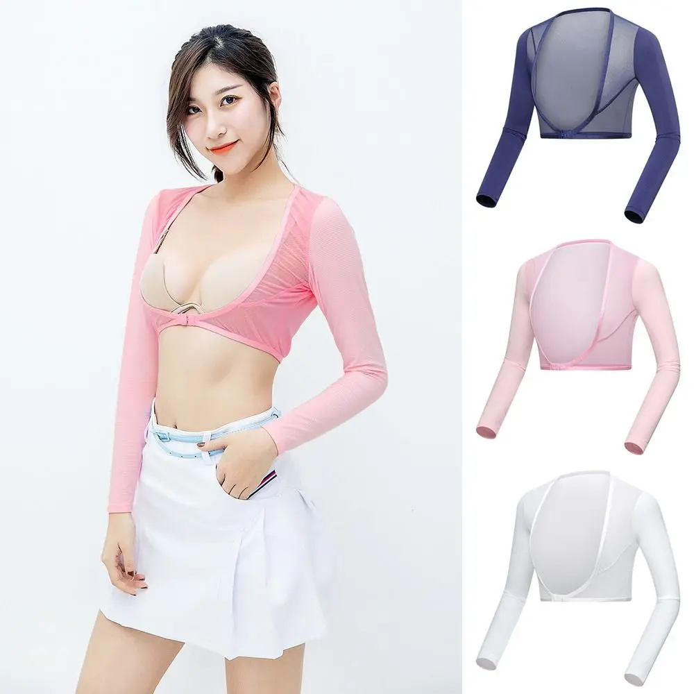 

Summer Run Outdoor Activities Thin Style Golf Set Rope Sleeve Glove Top Women'S Shawl Long Sleeves Sun Uv Protection