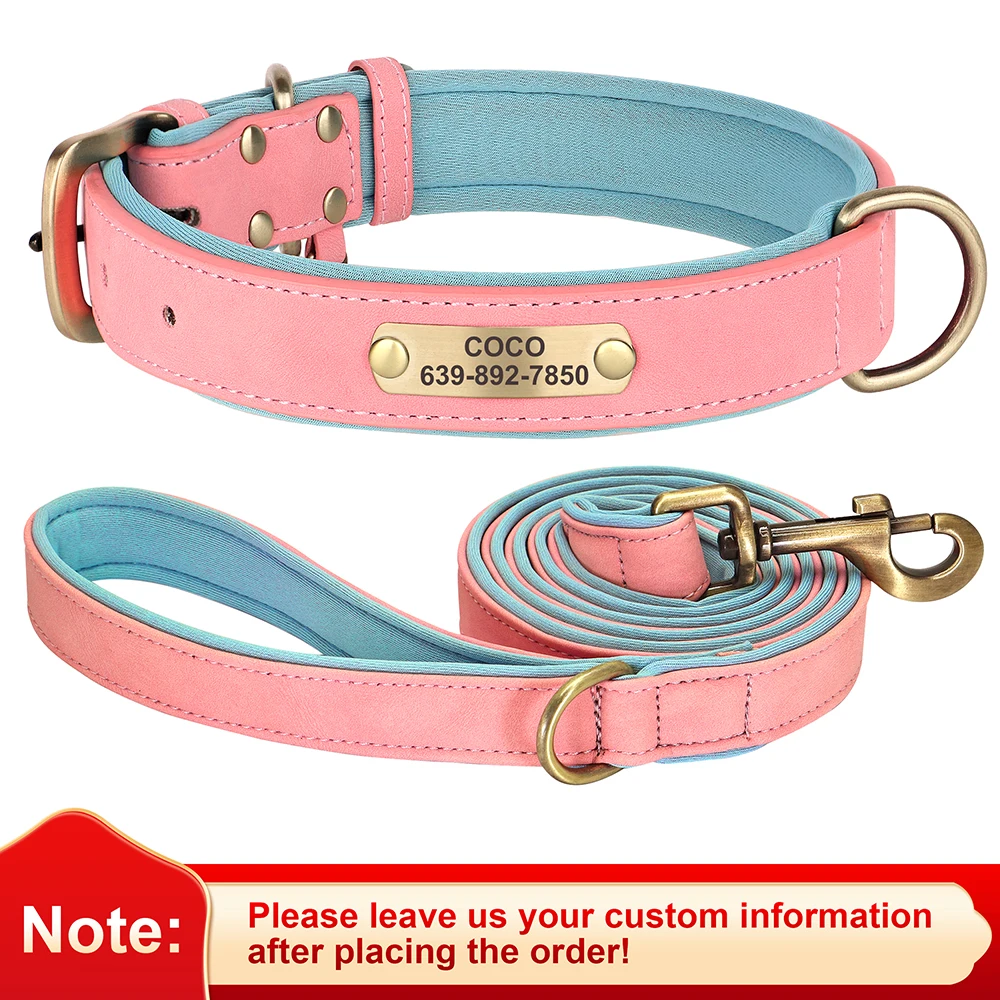 Customized PU Leather Dog Collar with Free Engraved Nameplate