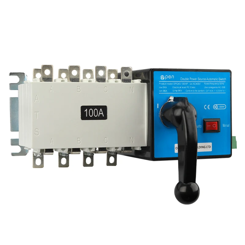 מתג העברה אוטומטי מסוג PC Class 3P 4P 160A 400V 440V  להחלפת חשמל כפול לגנרטור, ידני/אוטומטי ATS