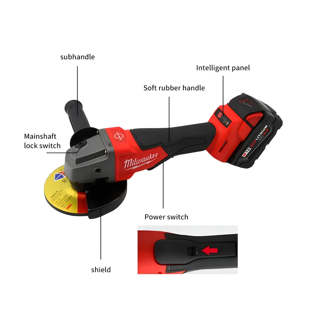 Milwaukee Brushless Angle Grinder 100/125mm High Power Cutting Electric All-purpose Cordless 18V Lithium Battery Power Tools 6