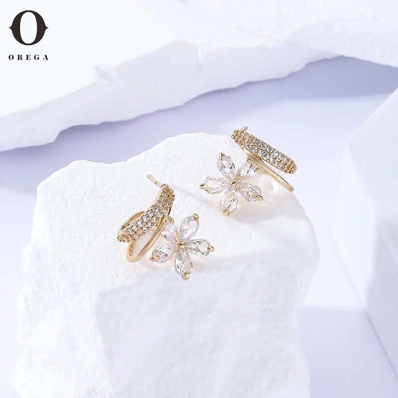 

Obega Fashion Flower Trendy Women's Earrings 2023 Cubic Zirconia Stud Earrings For Women Statement Party Jewelry Female Gift